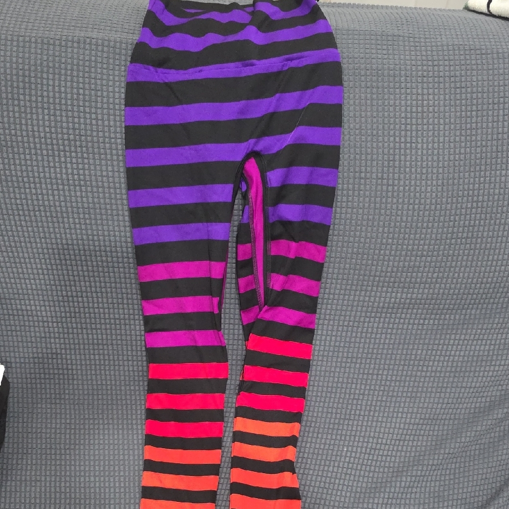 K-DEER Kids Leggings - Black, Purple, Pink, and Orange Stripes